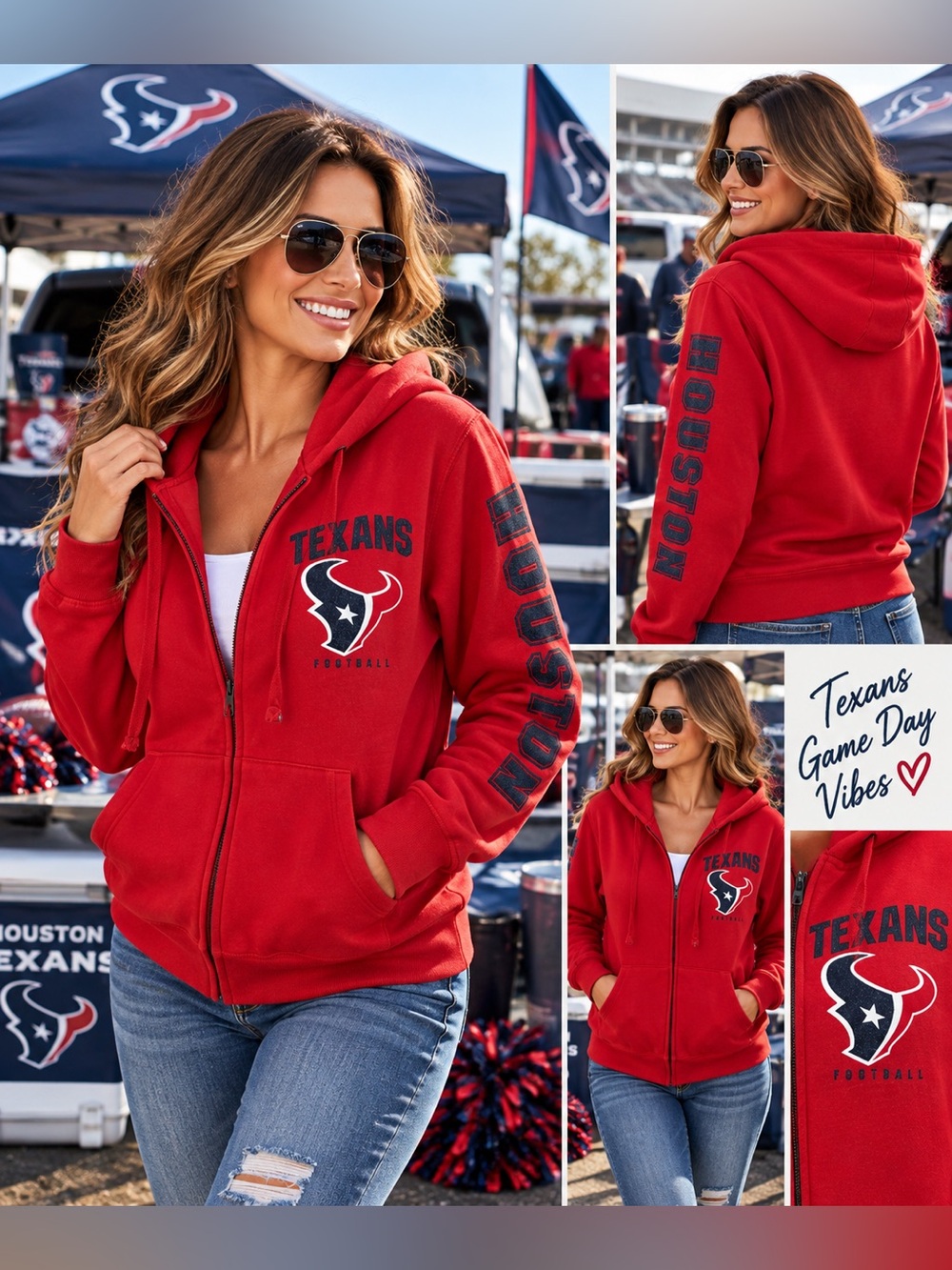 NFL Team Apparel Texans Football Full-Zip Hoodie Jacket, Red- size M